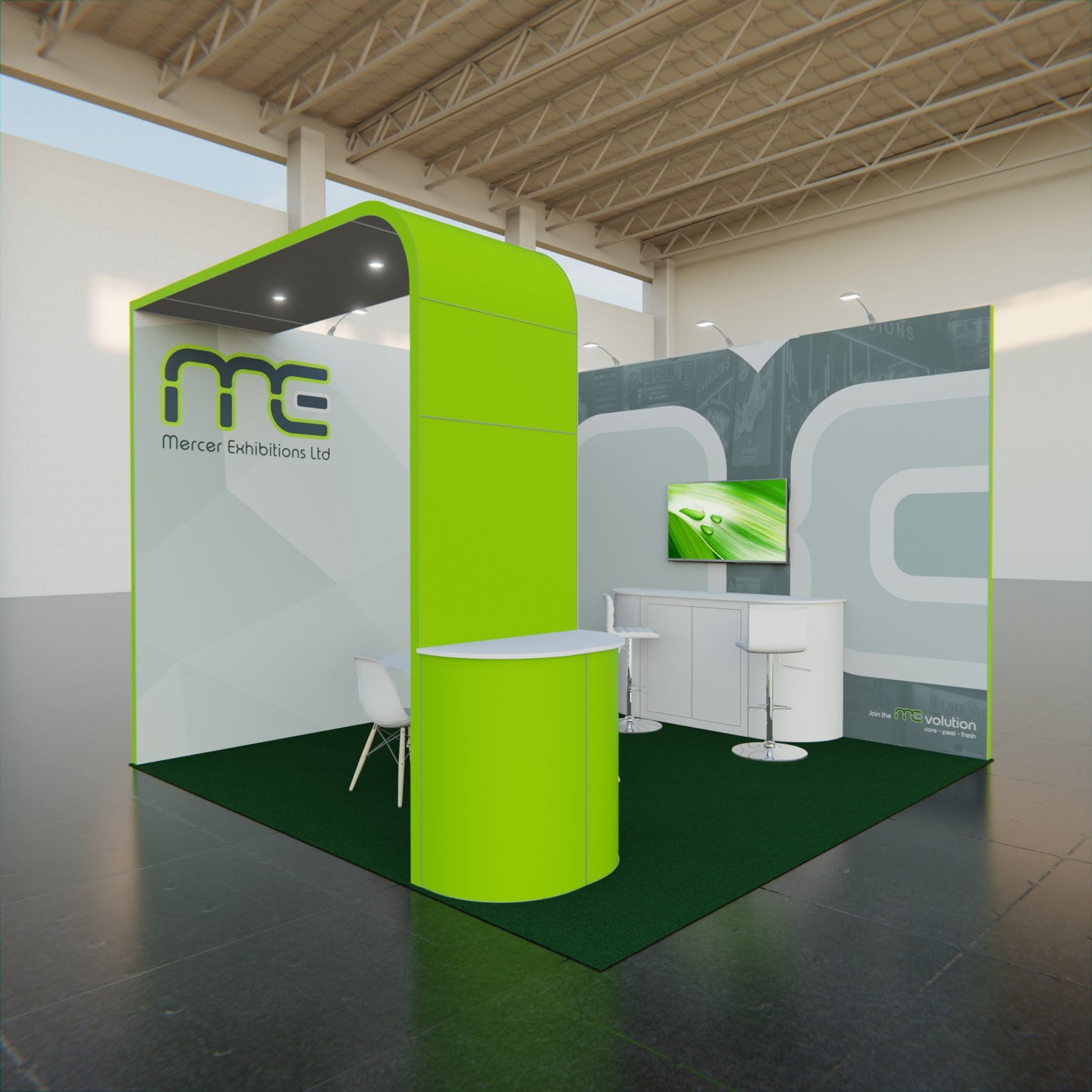 Four Meter x Four Meter "L" Shape Exhibition Stand, Two Open Sides